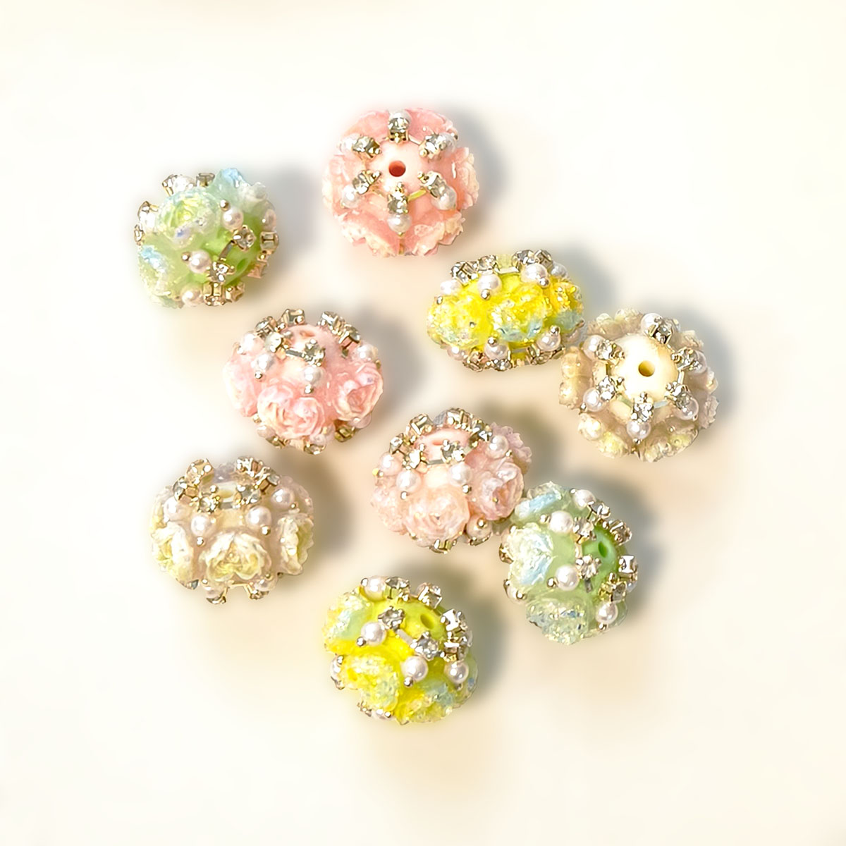 AA0222 New Heavy‑Duty Gradient Pearl Rose Flower Straight‑Hole Beads, DIY Accessories for Bead Pens, Phone Charms, Keychains & Bag Chains