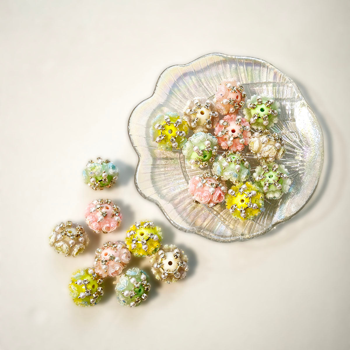 AA0222 New Heavy‑Duty Gradient Pearl Rose Flower Straight‑Hole Beads, DIY Accessories for Bead Pens, Phone Charms, Keychains & Bag Chains