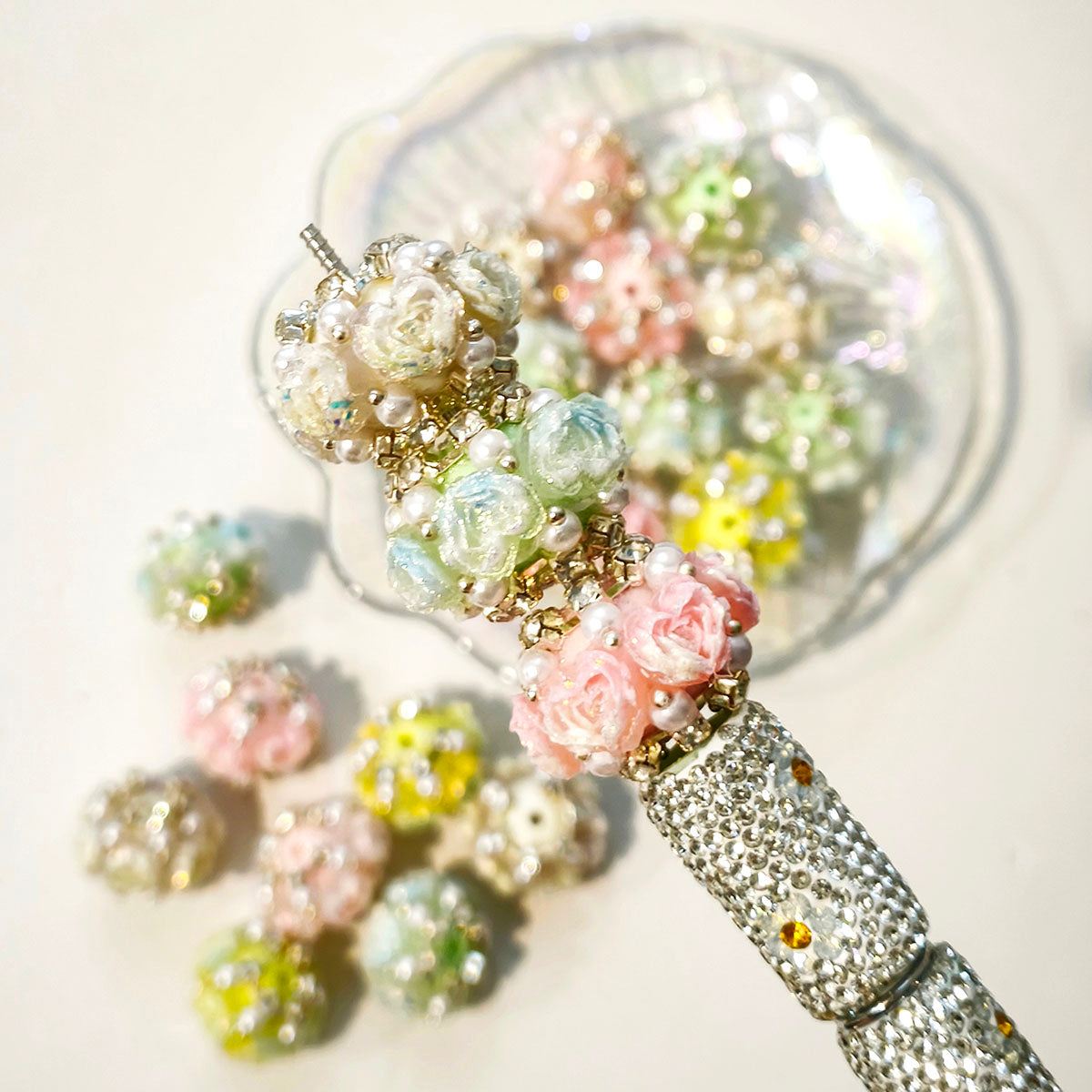 AA0222 New Heavy‑Duty Gradient Pearl Rose Flower Straight‑Hole Beads, DIY Accessories for Bead Pens, Phone Charms, Keychains & Bag Chains