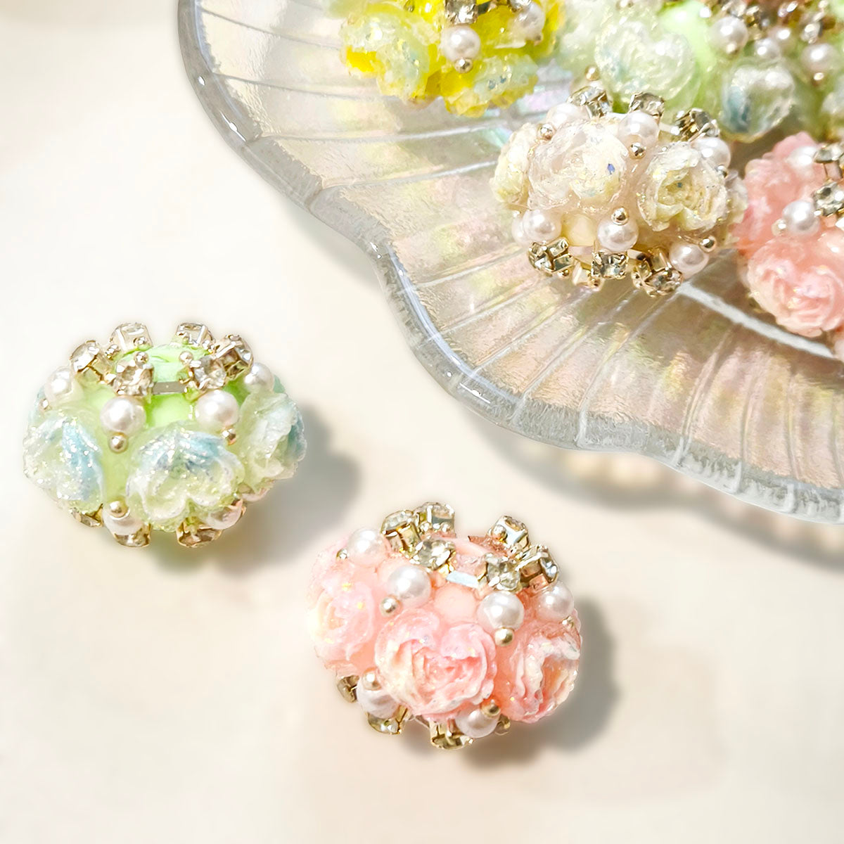 AA0222 New Heavy‑Duty Gradient Pearl Rose Flower Straight‑Hole Beads, DIY Accessories for Bead Pens, Phone Charms, Keychains & Bag Chains