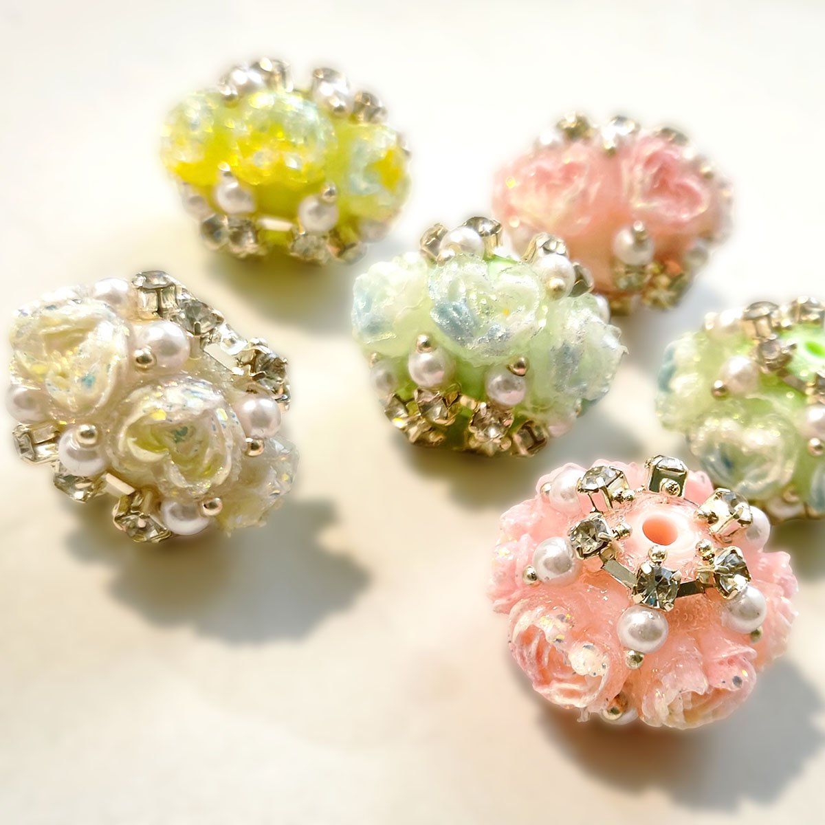 AA0222 New Heavy‑Duty Gradient Pearl Rose Flower Straight‑Hole Beads, DIY Accessories for Bead Pens, Phone Charms, Keychains & Bag Chains