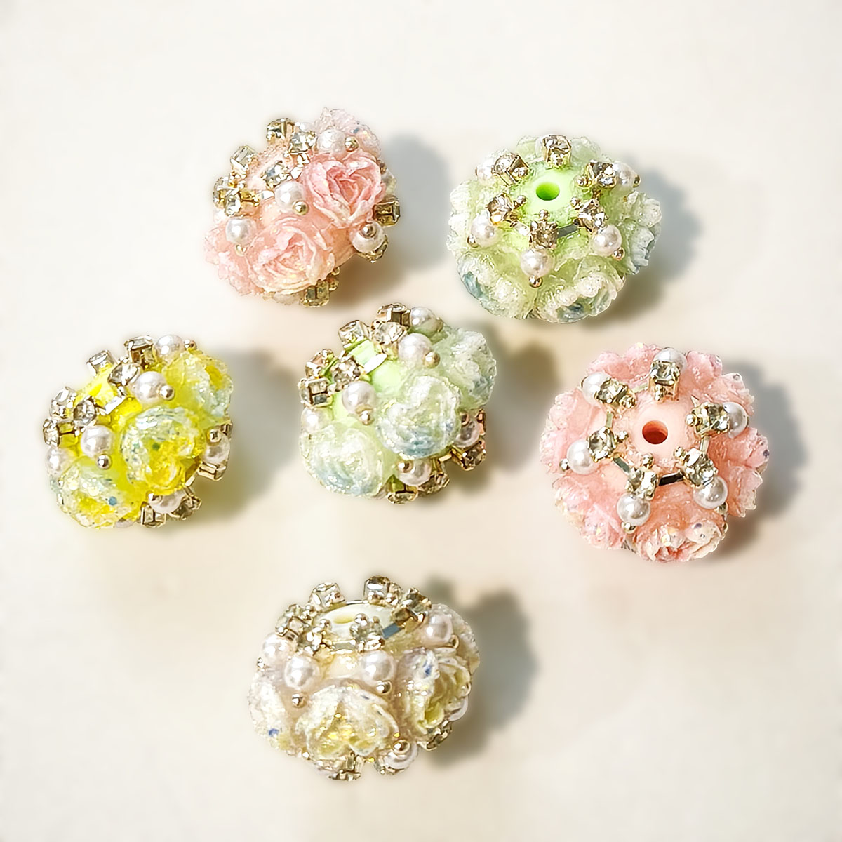 AA0222 New Heavy‑Duty Gradient Pearl Rose Flower Straight‑Hole Beads, DIY Accessories for Bead Pens, Phone Charms, Keychains & Bag Chains