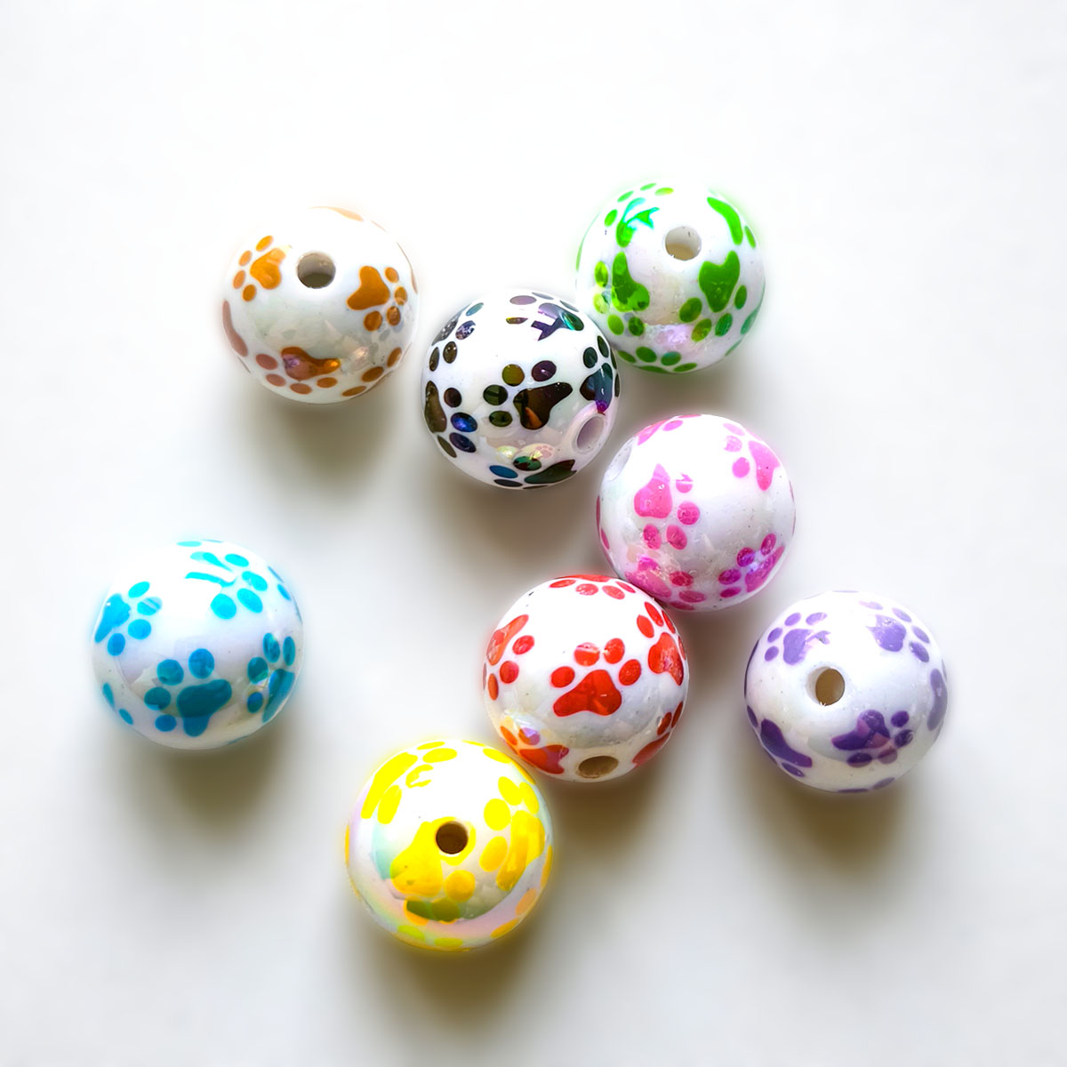 AA0225 16mm Solid Acrylic Printed Paw Print Round Straight Hole Beads, Colorful Dot Loose Beads for DIY Bead Pens, Phone Lanyards, Keychains & Jewelry Making Supplies