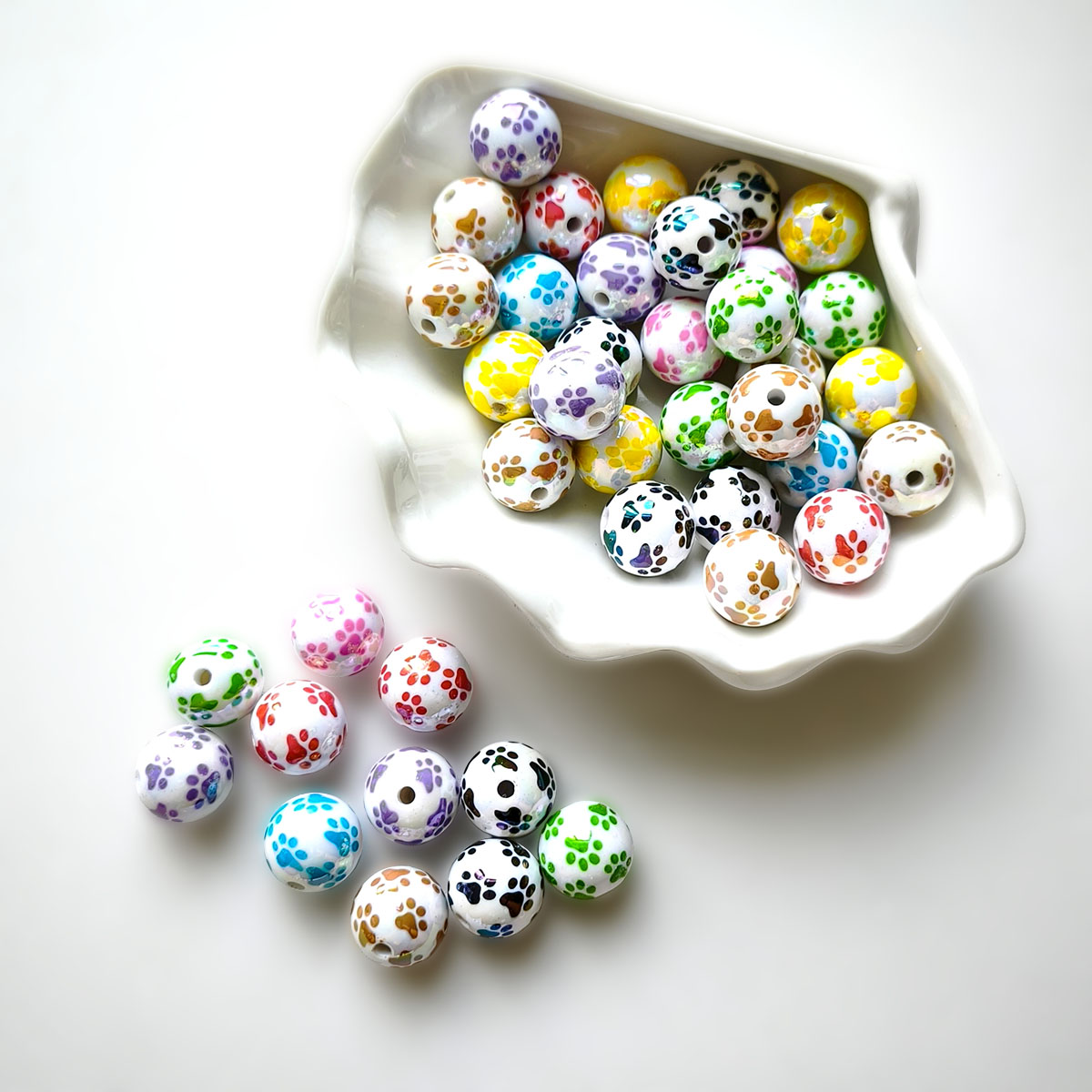 AA0225 16mm Solid Acrylic Printed Paw Print Round Straight Hole Beads, Colorful Dot Loose Beads for DIY Bead Pens, Phone Lanyards, Keychains & Jewelry Making Supplies