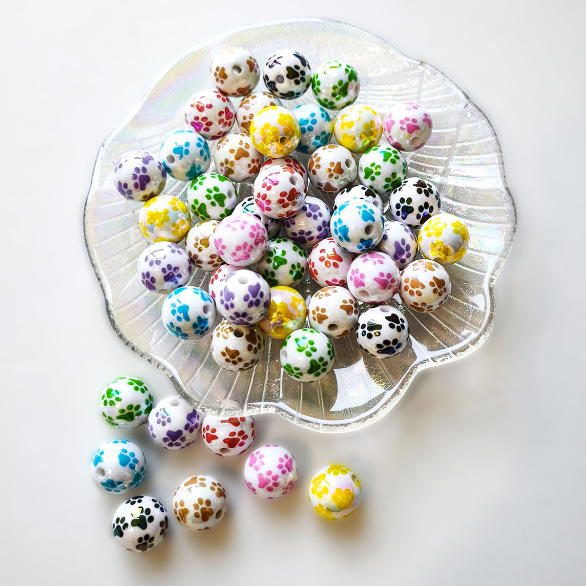 AA0225 16mm Solid Acrylic Printed Paw Print Round Straight Hole Beads, Colorful Dot Loose Beads for DIY Bead Pens, Phone Lanyards, Keychains & Jewelry Making Supplies