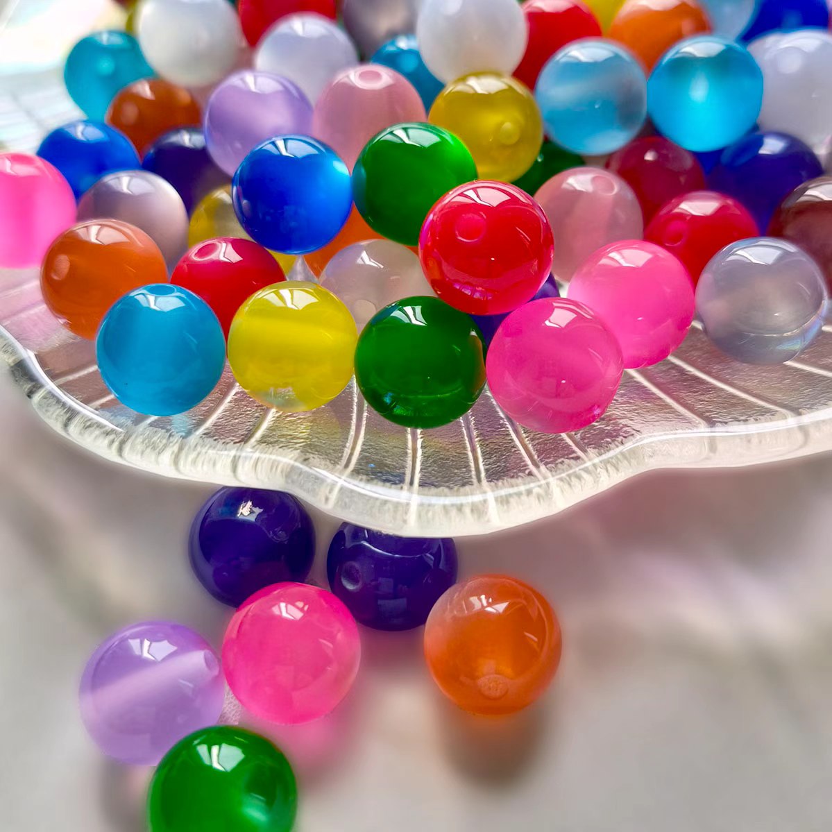 AA0151 Mixed Color Semi-Transparent Acrylic Round Beads - Shiny Craft Beads for DIY Jewelry, Bracelets & Handmade Projects