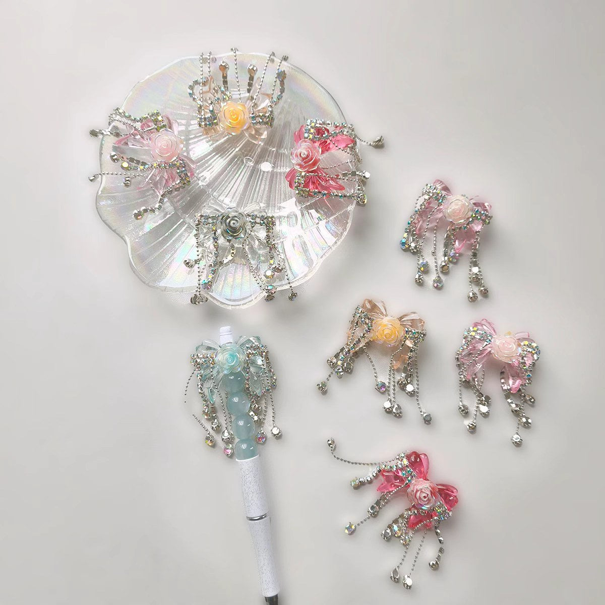 C52127 Handmade Heavy-Duty Bowknot Tassel Beaded Embellishments - Versatile DIY Accessories for Phone Chains, Bag Charms & Pen Decor