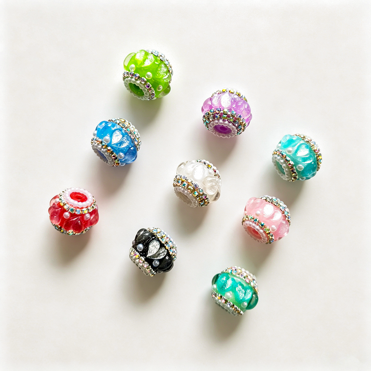 AA0178 18*22mm Pearl Heart Cat Eye Drill Chain Open-Hole Flower Ball Beads - DIY Accessories for Jewelry, Phone Straps & Pen Charms