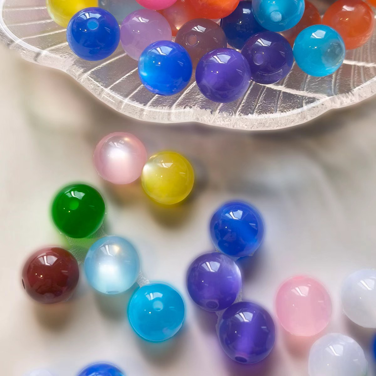 AA0151 Mixed Color Semi-Transparent Acrylic Round Beads - Shiny Craft Beads for DIY Jewelry, Bracelets & Handmade Projects